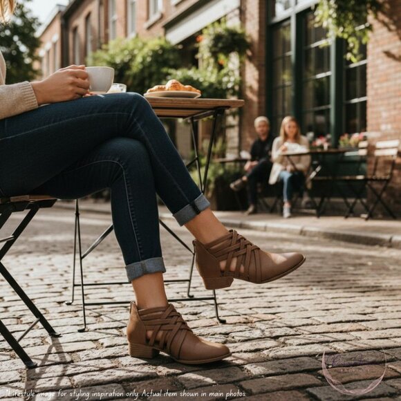 City Classified Strappy Cut-Out Ankle Booties – Brown – Size 6.5 - Picture 3 of 7